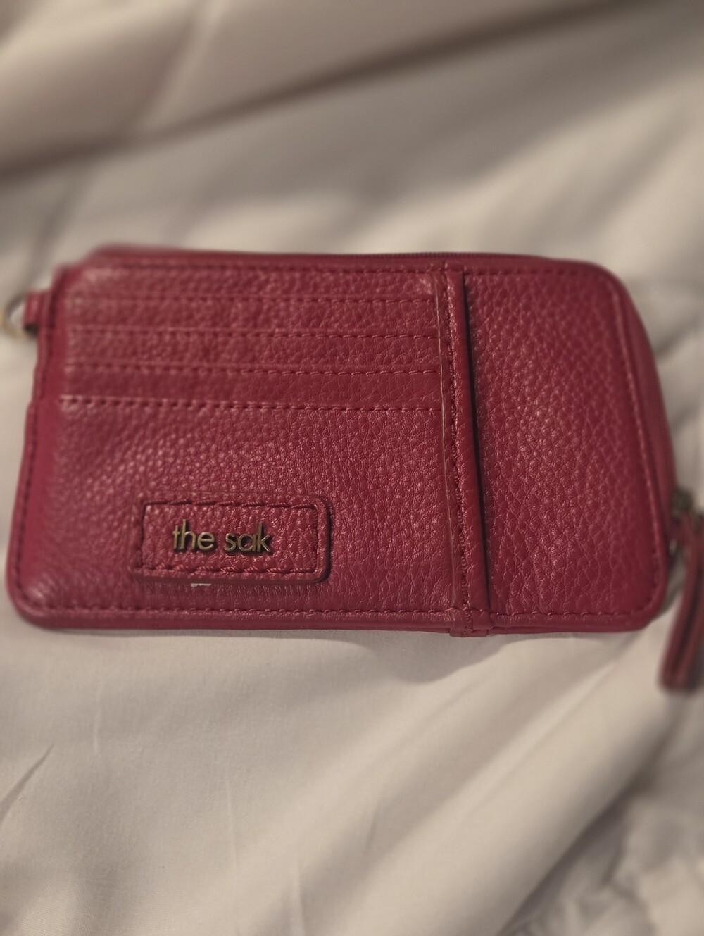 The Sak Red Pebbled Leather Zip Card Case